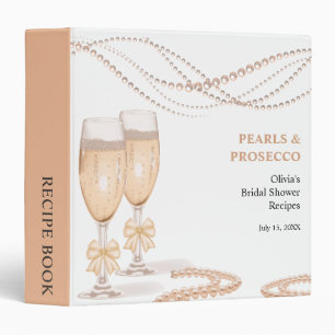 Elegant Gold Bow Pearls and Prosecco Bridal Shower Binder