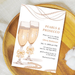 Elegant Gold Bow Pearls and Prosecco Bridal Shower Invitation