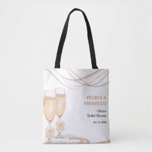 Elegant Gold Bow Pearls and Prosecco Bridal Shower Tote Bag