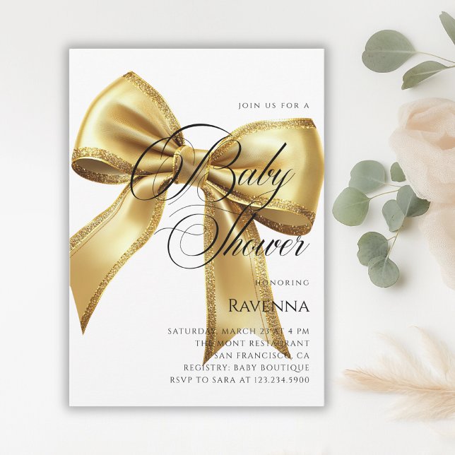 Elegant Gold Bow Simple Template Baby Shower (Creator Uploaded)