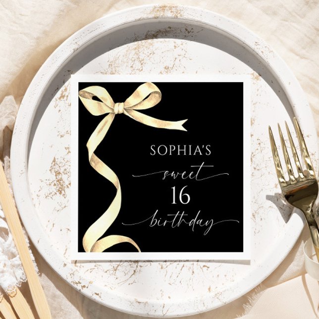 Elegant Gold Bow Sweet 16 Birthday Party Napkin (Creator Uploaded)