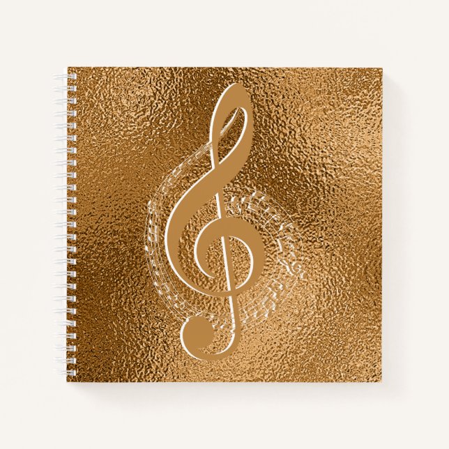 Elegant Gold Bronze Metallic Music Note  Notebook (Front)