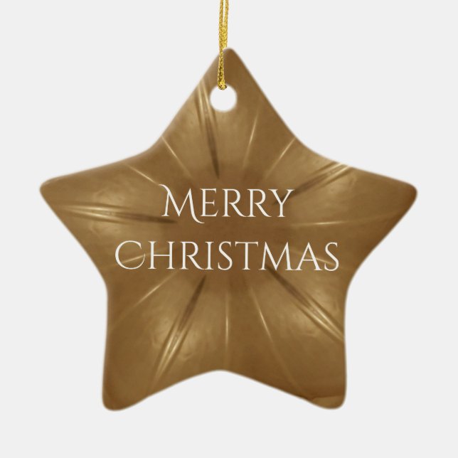 Elegant Gold Brown Christmas Kaleidoscope Star Ceramic Ornament (Front)