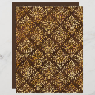 Elegant Gold Brown Damask Pattern Scrapbook Paper