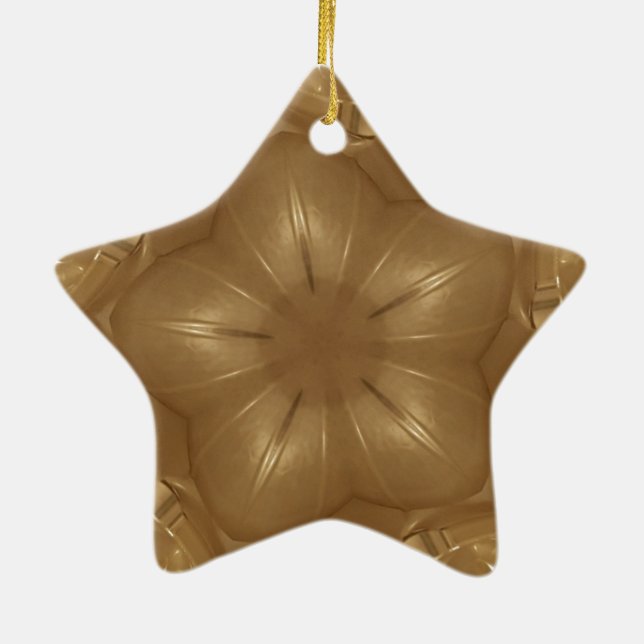 Elegant Gold Brown Kaleidoscope Star Design Ceramic Ornament (Back)