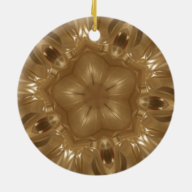 Elegant Gold Brown Kaleidoscope Star Design Ceramic Ornament (Back)