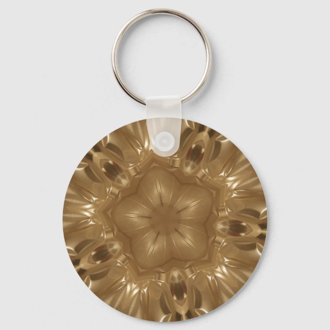Elegant Gold Brown Kaleidoscope Star Design Keychain (Front)