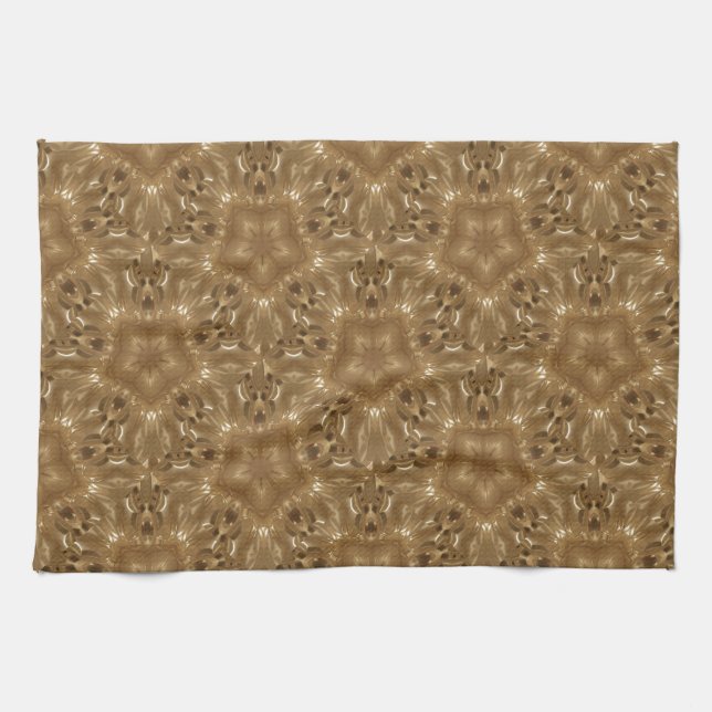 Elegant Gold Brown Kaleidoscope Star Design Kitchen Towel (Horizontal)