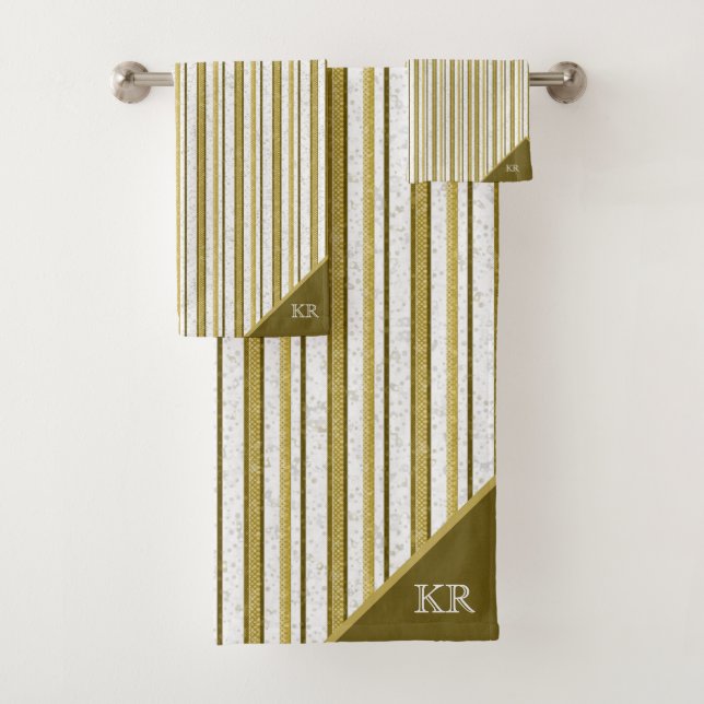 Elégant Gold Brown Stripes Moderne Monogramme (En situation)