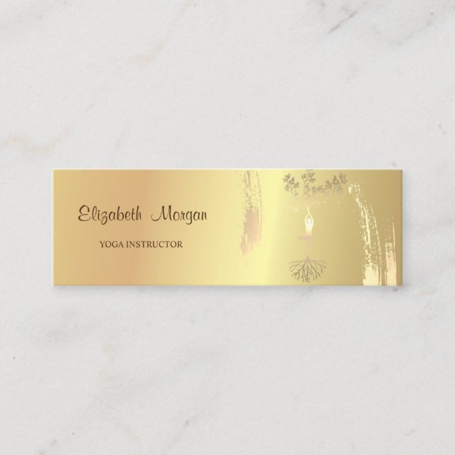 Elegant,Gold Brush Stroke Tree Women Silhouette Mini Business Card (Front)