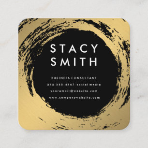 Elegant Gold Brushed Black Background Square Business Card