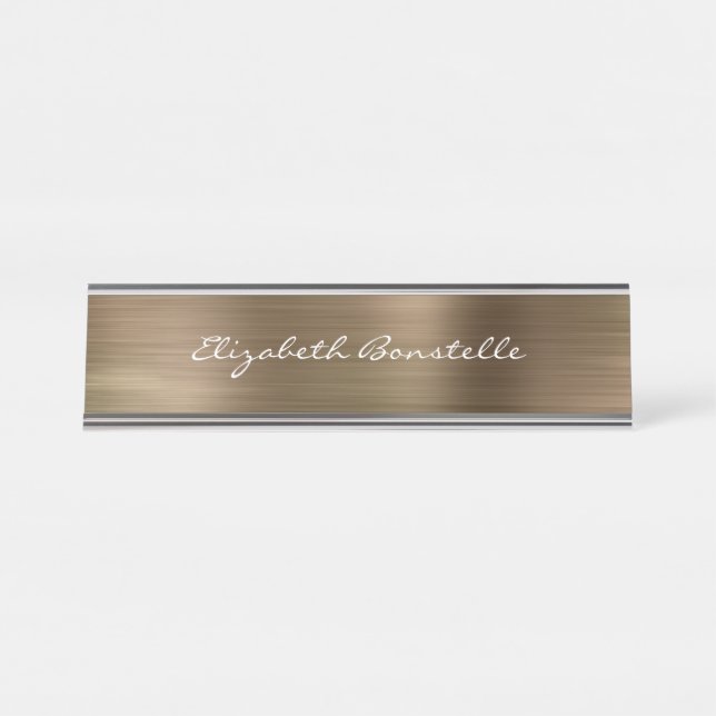 Elegant Gold Brushed Metal Handwriting Desk Name Plate (Front)