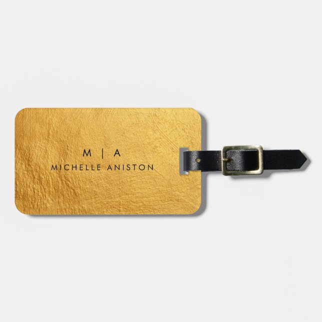 Elegant Gold Brushed MetaModern Monogram Custom    Luggage Tag (Front Horizontal)