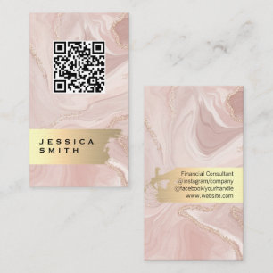 Elegant Gold Brushed   QR Scan   Pink Marble Business Card