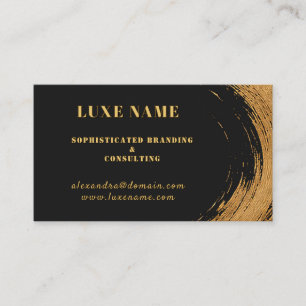 Elegant Gold Brushstroke Circle Black Business Card