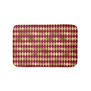 Elegant Gold Burgundy Diamond Pattern Bath Mat
