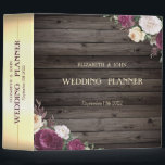 Elegant Gold, Burgundy Flowers Wood Wedding Binder<br><div class="desc">Burgundy flowers on wood background.</div>