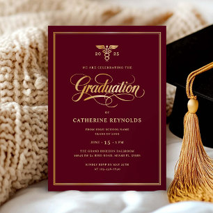 Elegant Gold Burgundy Medical Graduation Party Invitation
