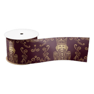 Elegant Gold & Burgundy Nutcracker Christmas  Satin Ribbon