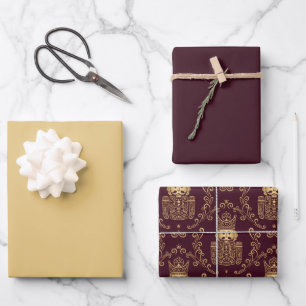 Elegant Gold & Burgundy Nutcracker Christmas Wrapping Paper Sheet