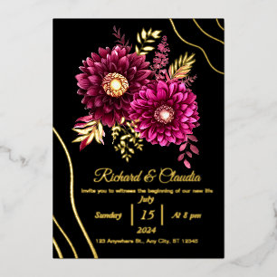 Elegant Gold Burgundy Red and Black Floral Wedding