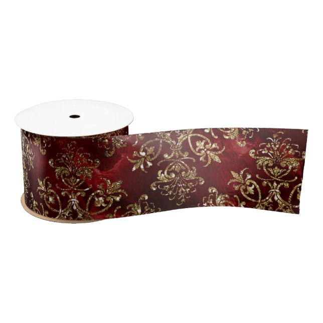 Elegant Gold Burgundy  Satin Ribbon (Spool)