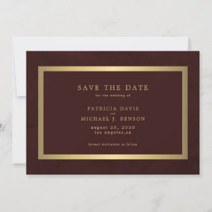 Elegant gold burgundy simple typography wedding save the date
