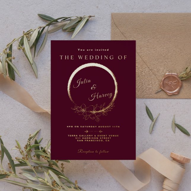Elegant Gold Burgundy Wedding Foil Invitation (Creator Uploaded)