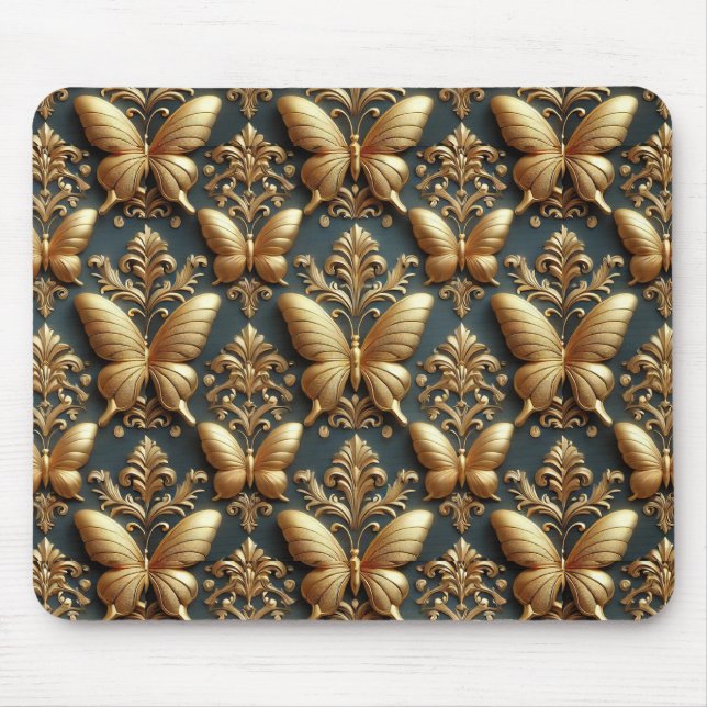 Elegant Gold Butterflies Pattern Mouse Pad (Front)