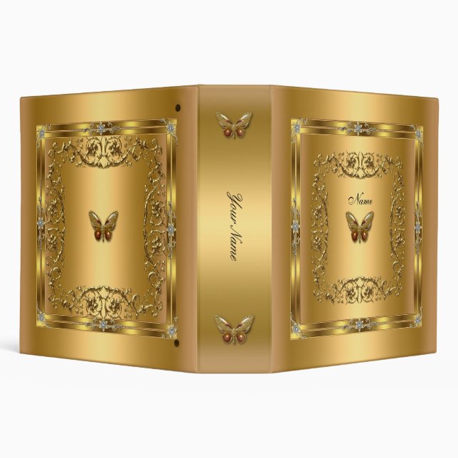 Elegant Gold Butterfly Floral Binder (Background)