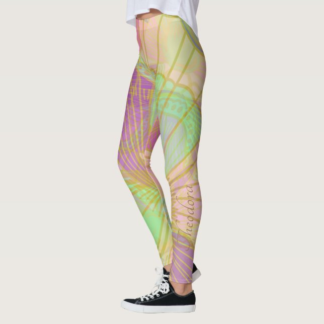 Elegant Gold Butterfly Pink Violet Leggings (Left)