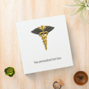Elegant Gold Caduceus Black Wings Classy Medical Binder