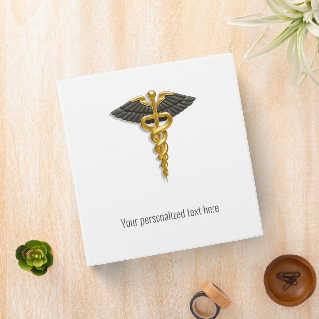 Elegant Gold Caduceus Black Wings Classy Medical Binder (In Situ)