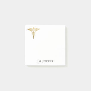 Elegant Gold Caduceus Doctor Monogram Name 3x3 Post-it Notes
