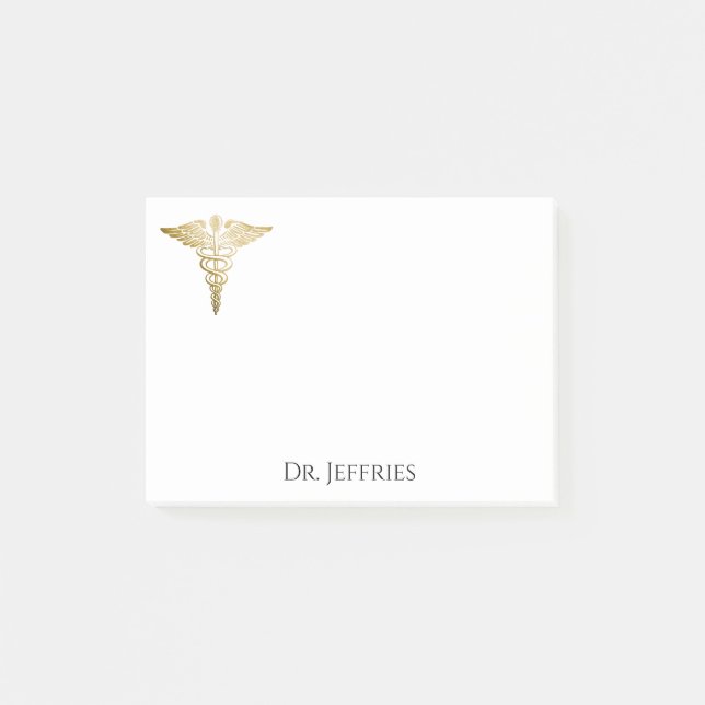 Elegant Gold Caduceus Doctor Monogram Name 4x3 Post-it Notes (Front)