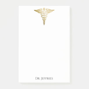 Elegant Gold Caduceus Doctor Monogram Name 4x6 Post-it Notes
