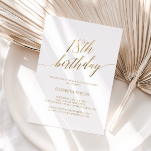 Elegant Gold Calligraphy 18th Birthday Invitation