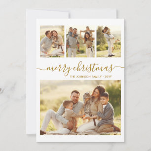 Elegant Gold Calligraphy 4 Photo Collage Christmas Holiday Card
