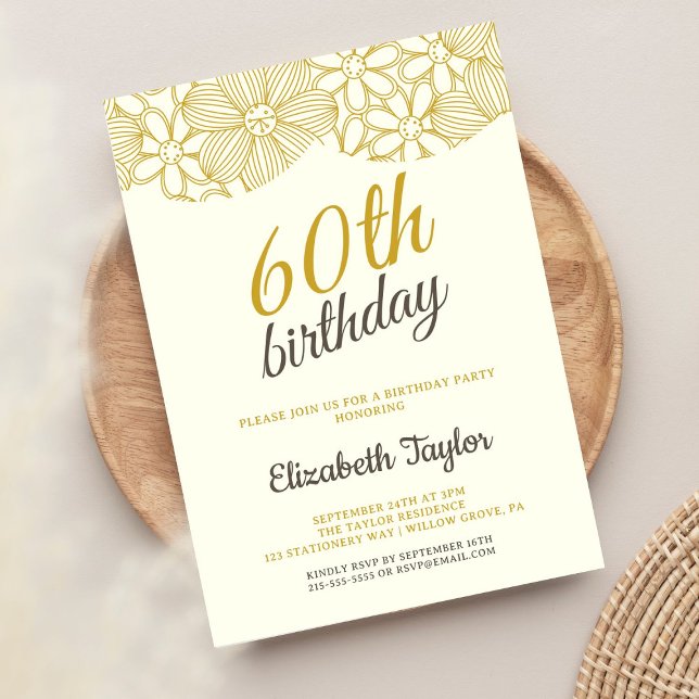 Elegant Gold Calligraphy 60th Birthday Invitation (Creator Uploaded)