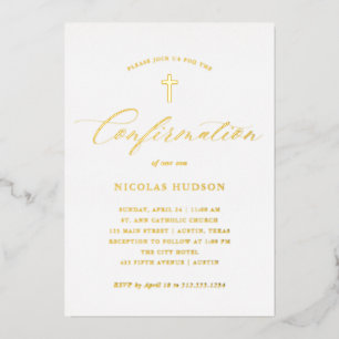 Elegant Gold Calligraphy and Cross   Confirmation