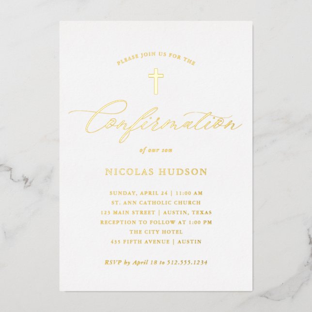 Elegant Gold Calligraphy and Cross | Confirmation (Front)