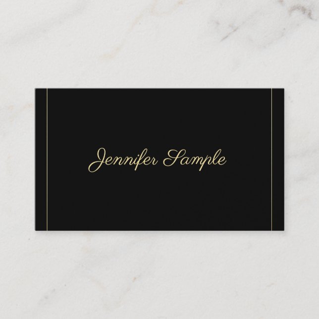 Elegant Gold Calligraphy Black Trendy Plain Luxury Business Card (Front)