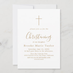 Elegant Gold Calligraphy Cross Christening  Invitation