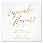 Elegant Gold Calligraphy Cupcake Flavours Sign