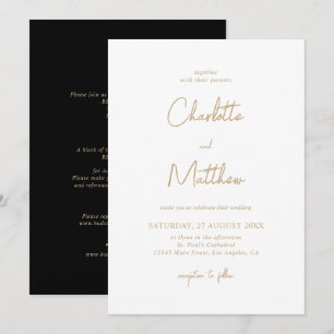 Elegant Gold Calligraphy Details on Back Wedding Invitation