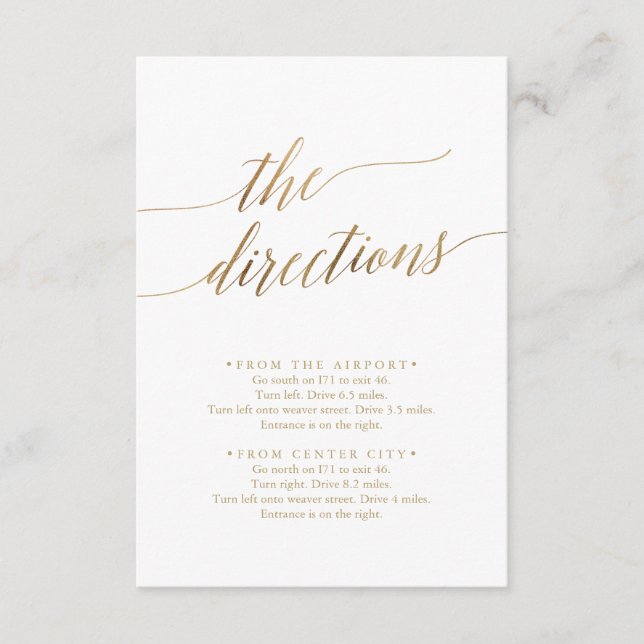 Elegant Gold Calligraphy Direction Enclosure Card (Front)