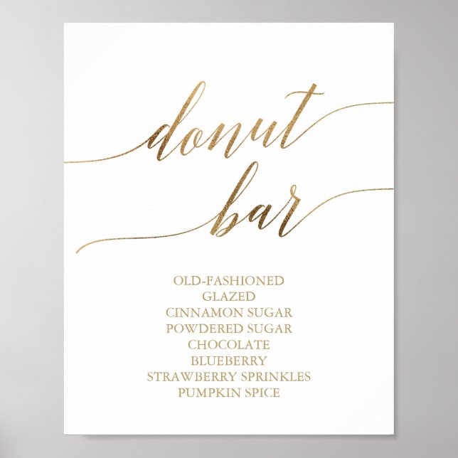Elegant Gold Calligraphy Doughnut Bar Sign (Front)