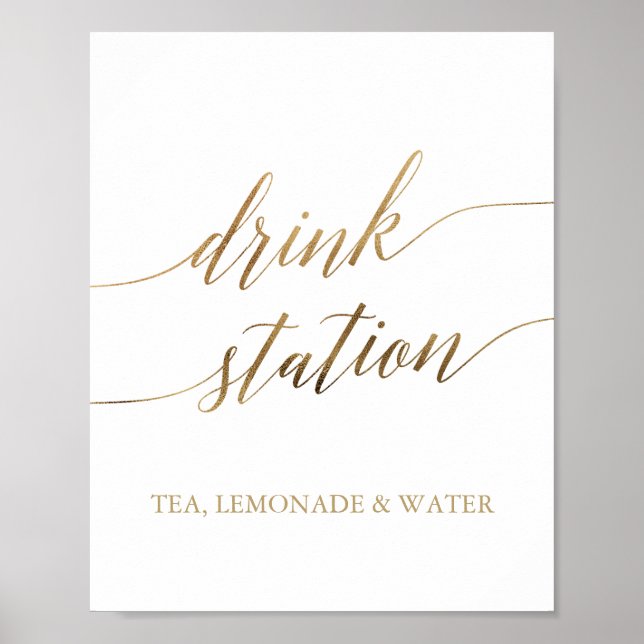 Elegant Gold Calligraphy Drink Station Poster (Front)