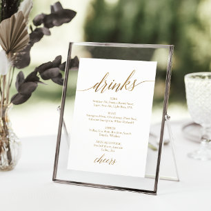 Elegant Gold Calligraphy Drinks Table Menu Sign Invitation