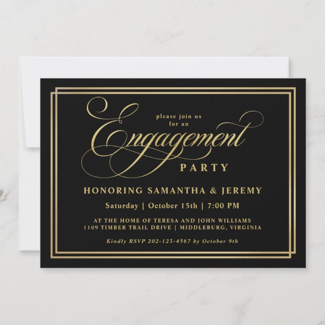 Elegant Gold Calligraphy Engagement Party Invitation (Front)